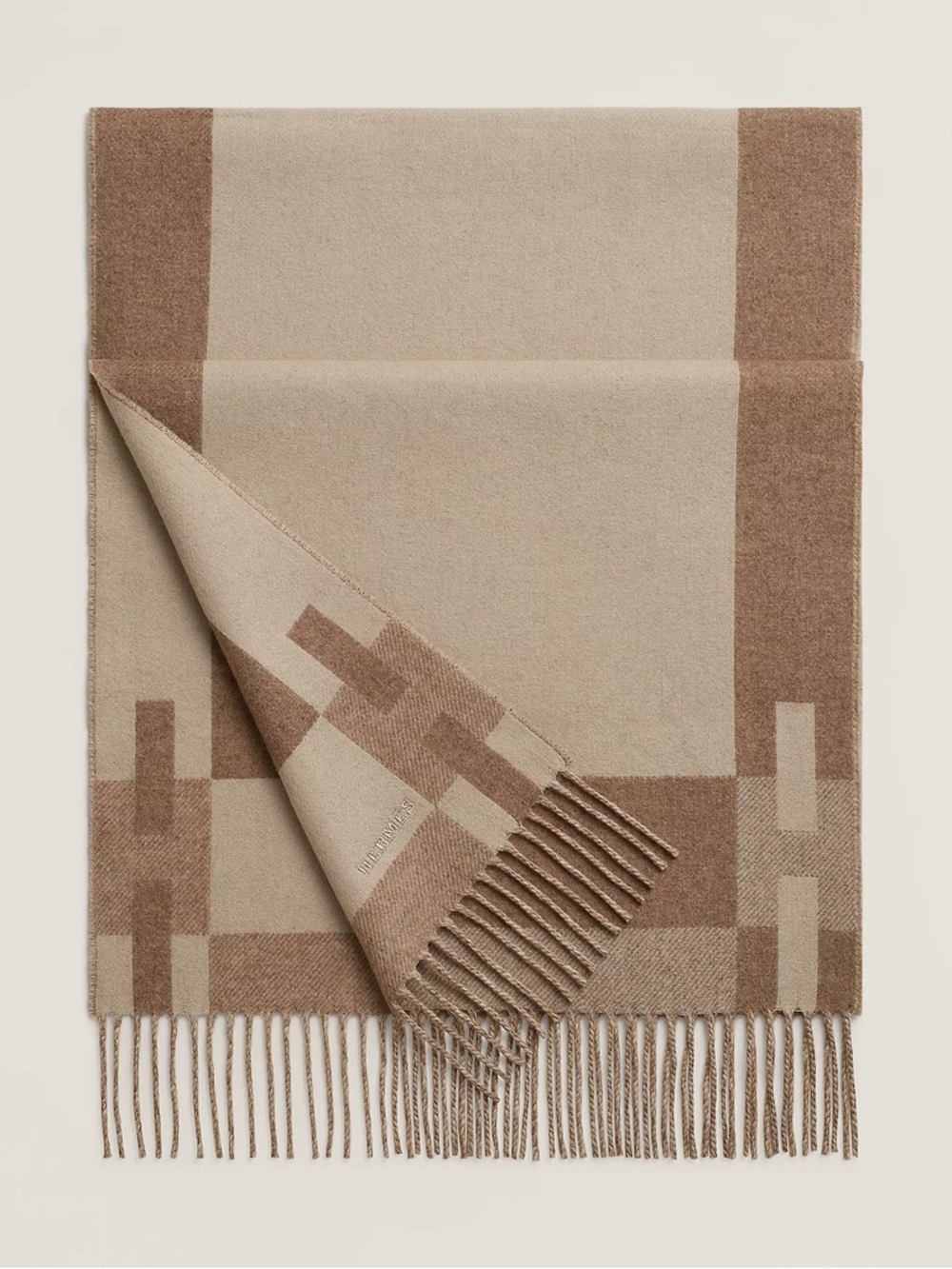 Brand New Hermès Echarpe H Passant Beige Cashmere Scarf